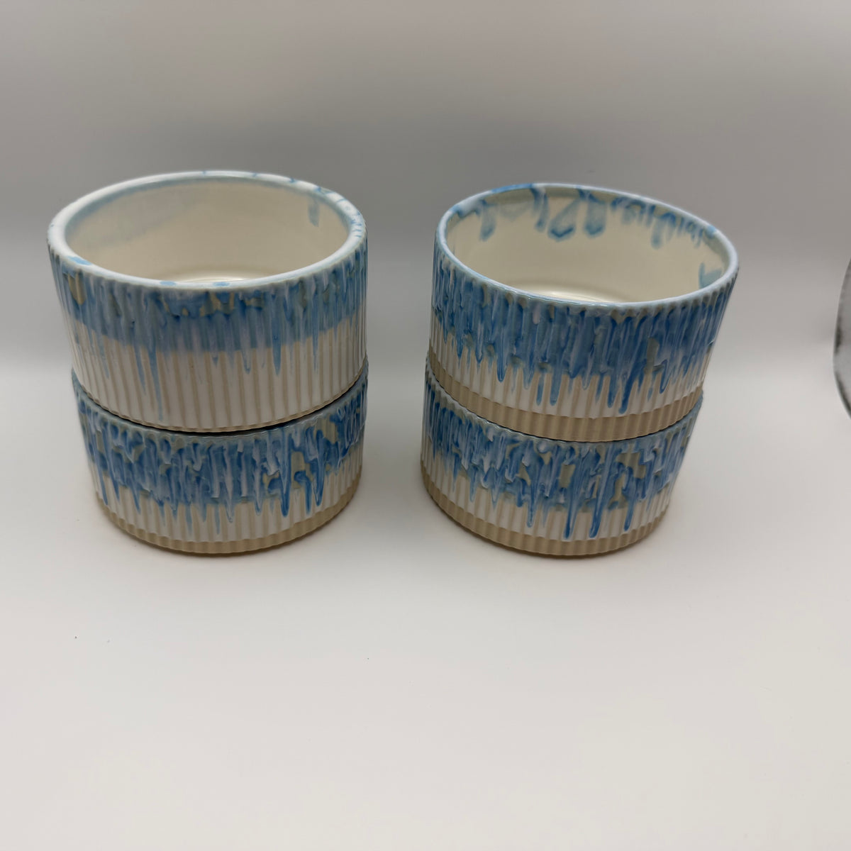 Handmade Ramekins in Dutch Blue over Satin White (set of 4)